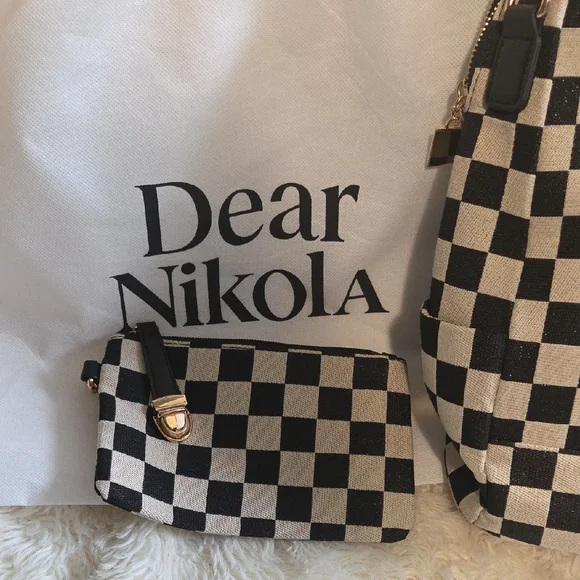 Dear Nikola The Colette Backpack, Black & Cream Checkered - Picture 3 of 4